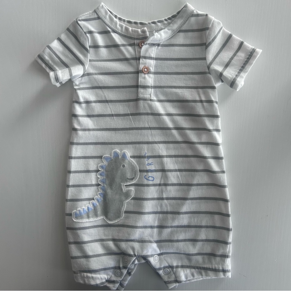 First Impressions Gray Striped Dinosaur One Piece